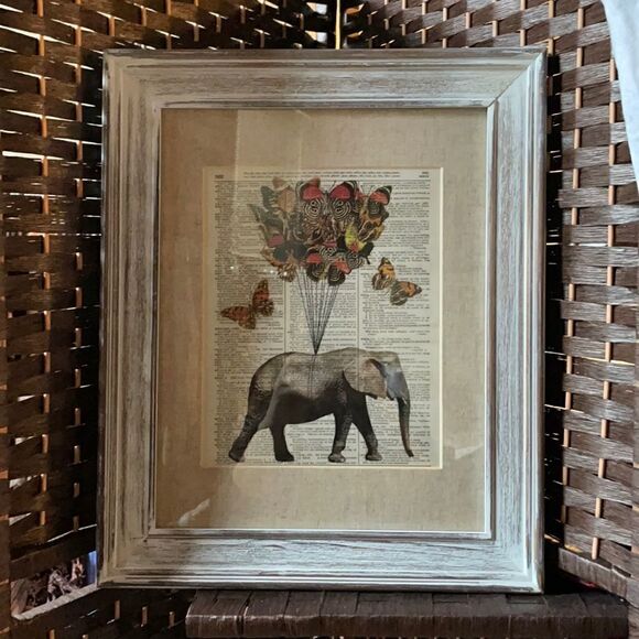 Framed Elephant and Butterfly Print on Recycled Encyclopedia Page - Picture 12 of 16